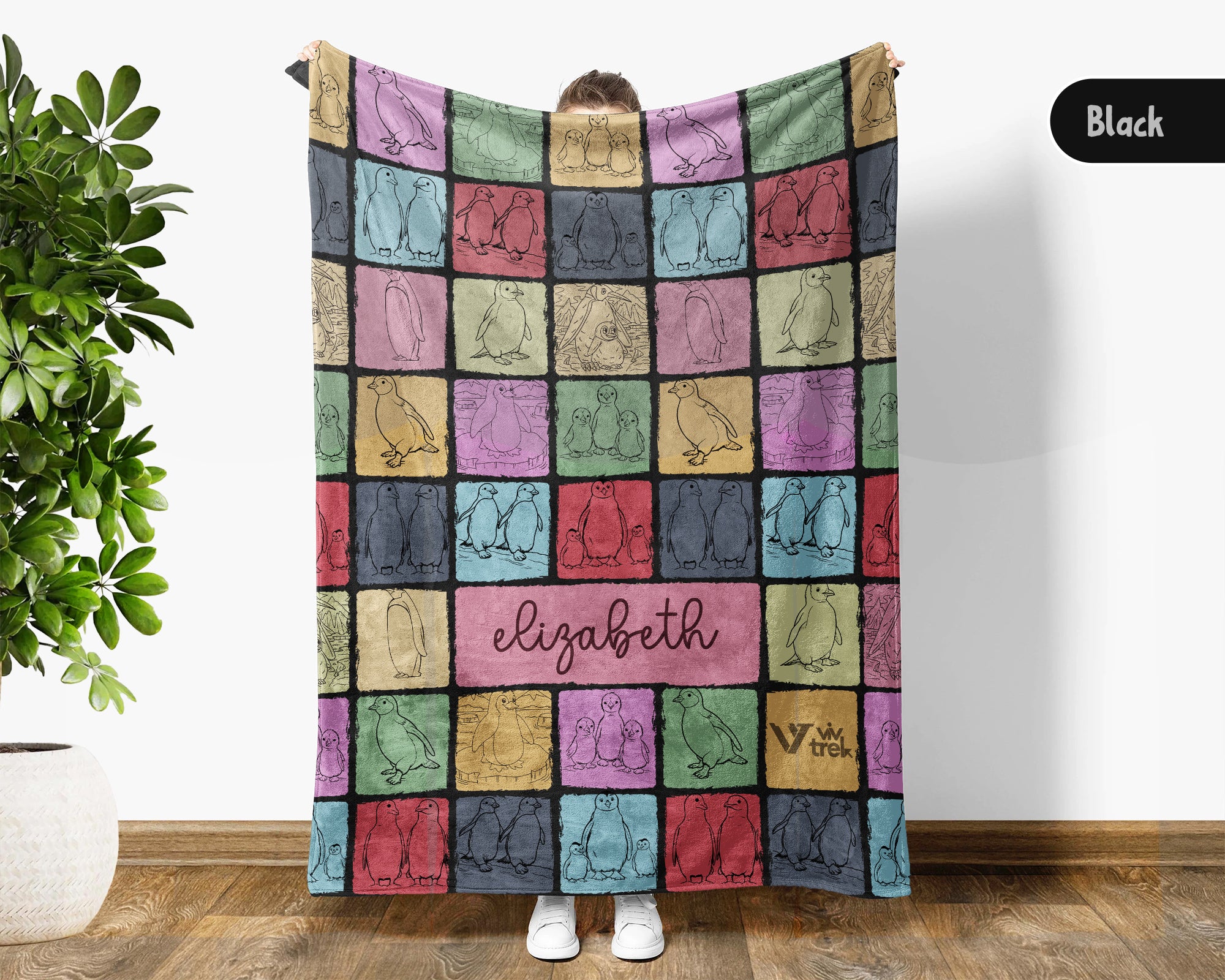 Personalized Penguin Blanket Cozy Custom Name Throw Soft Ocean Animal Decor Unique Kawaii Gift for Penguin Lovers