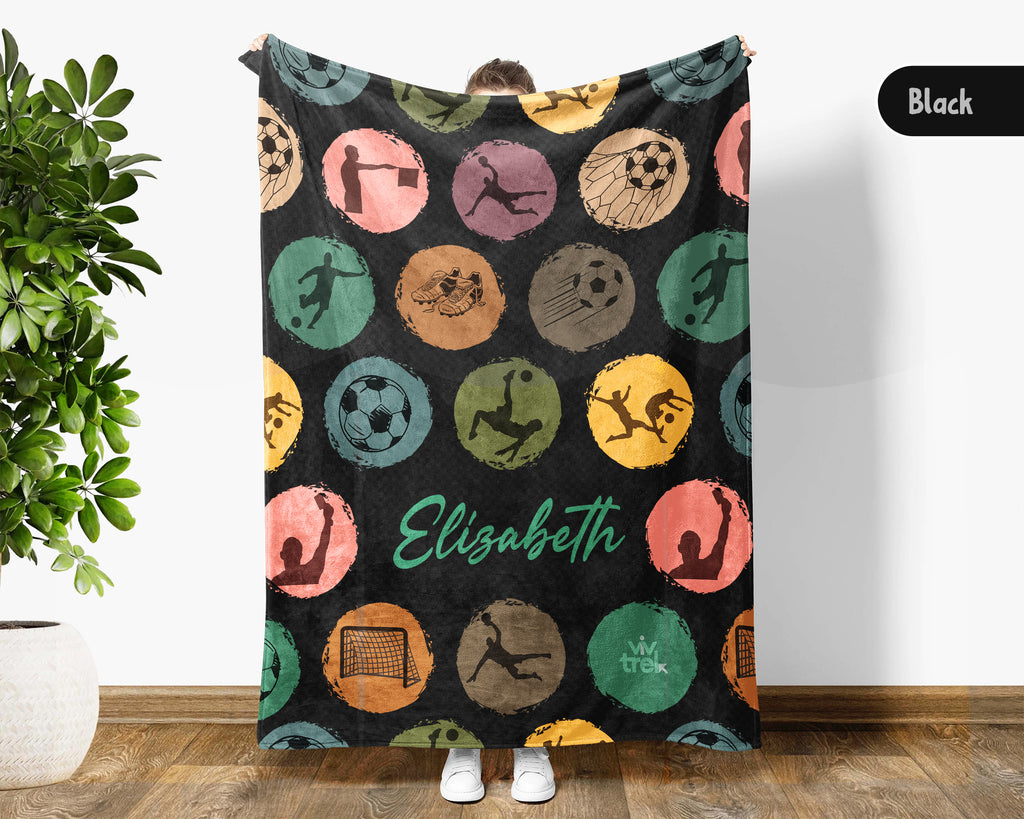 Retro Custom Soccer Blanket, Personalized Name Soccer Throw for Boys and Girls, Unique Soccer Lover Gift, Cozy Sports Blanket