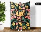 Floral  Raccoon Blanket with Custom Name, Cute Woodland Animal Gift, Cozy Floral Throw for Kids Teens Adults
