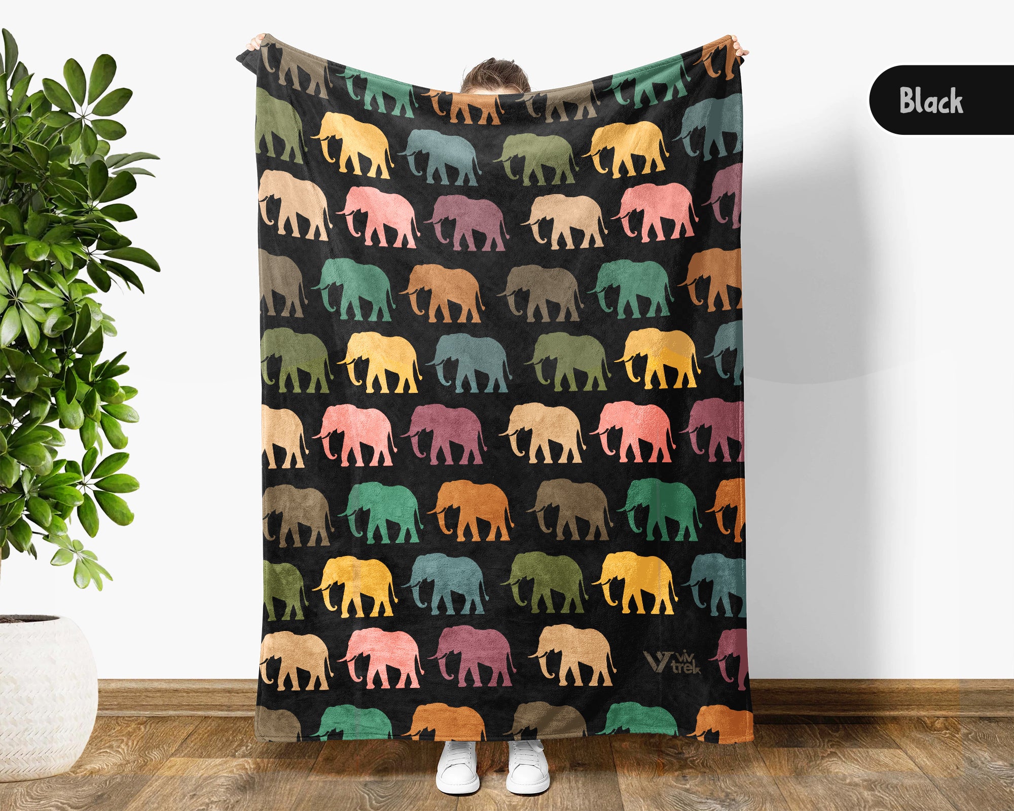 Retro Elephant Throw – Cozy Wildlife Animal Lover Blanket