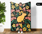 Floral Custom Name Capybara Blanket, Cozy Floral Capybara Throw Gift for Kids Teens Adults, Perfect Birthday Animal Gift