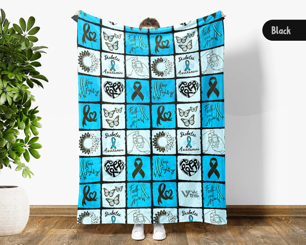 Diabetes Awareness Blanket for November, Cozy Blue Circle Ribbon Throw for Patients, Caregivers & Family, Battle Blankets Meaningful Support Gift