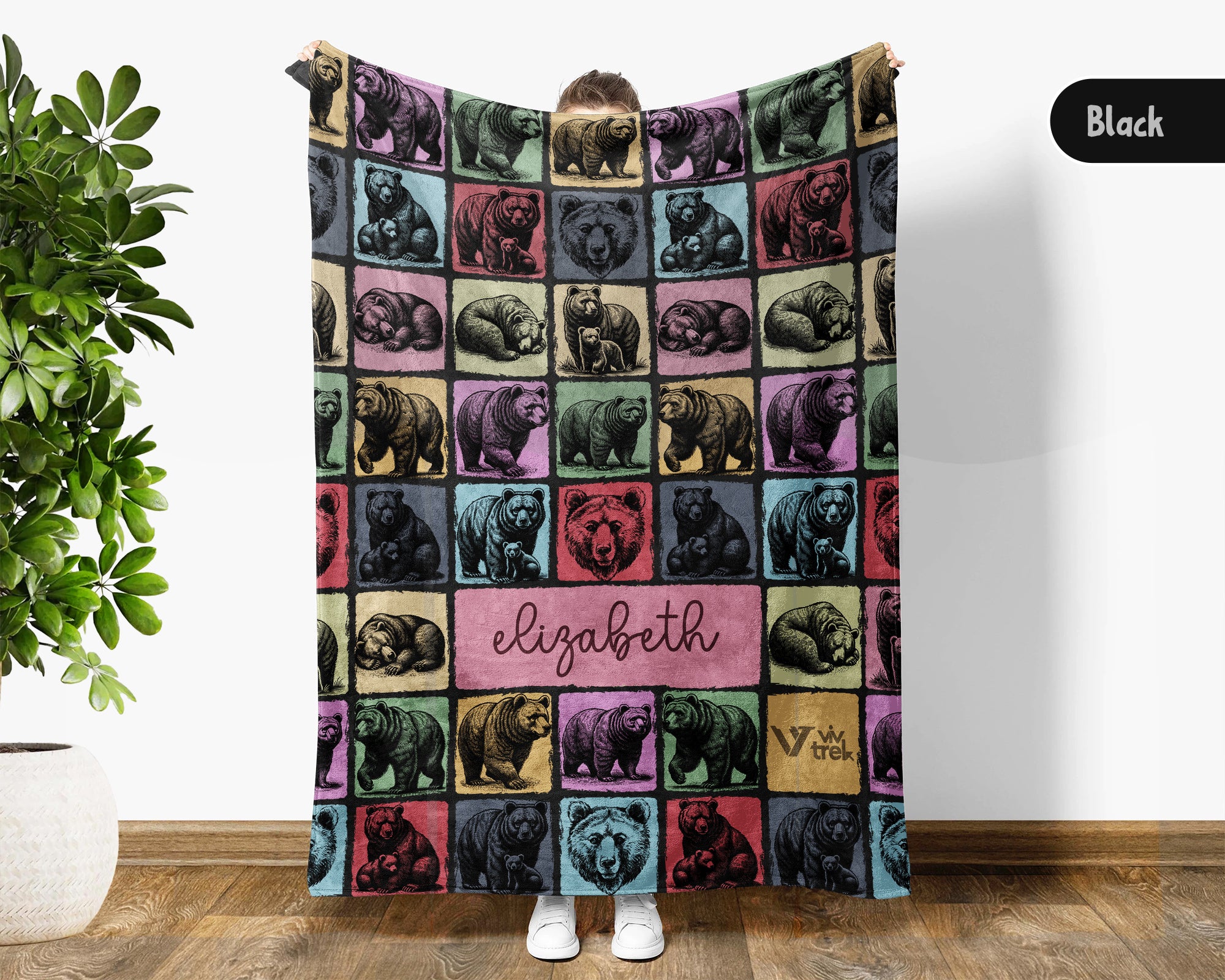 Custom Bear Lover Blanket Personalized Name Retro Wildlife Throw Cozy Rustic Animal Decor Unique Forest Inspired Gift Home Accent