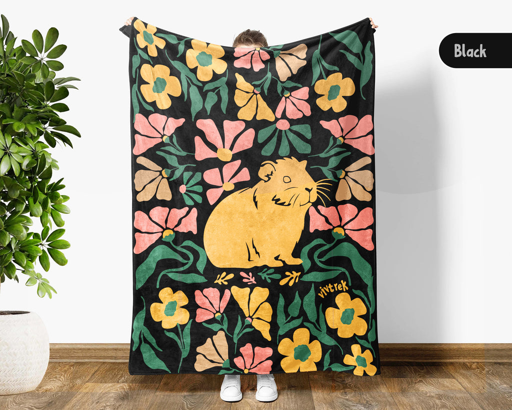 Guinea Pig Floral Blanket – Cozy Wildflower Pet Lover Throw