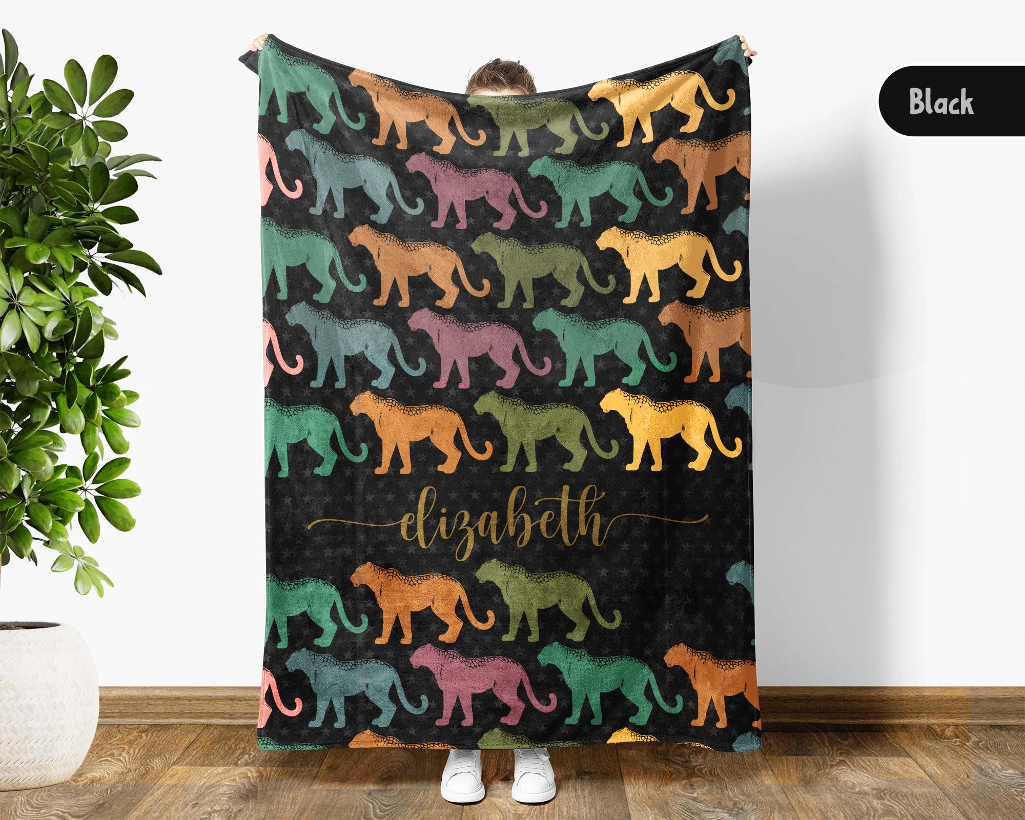 Personalized Leopard Blanket with Custom Name Vintage Big Cat Throw Cozy Animal Print Gift Wildlife Lover Home Decor