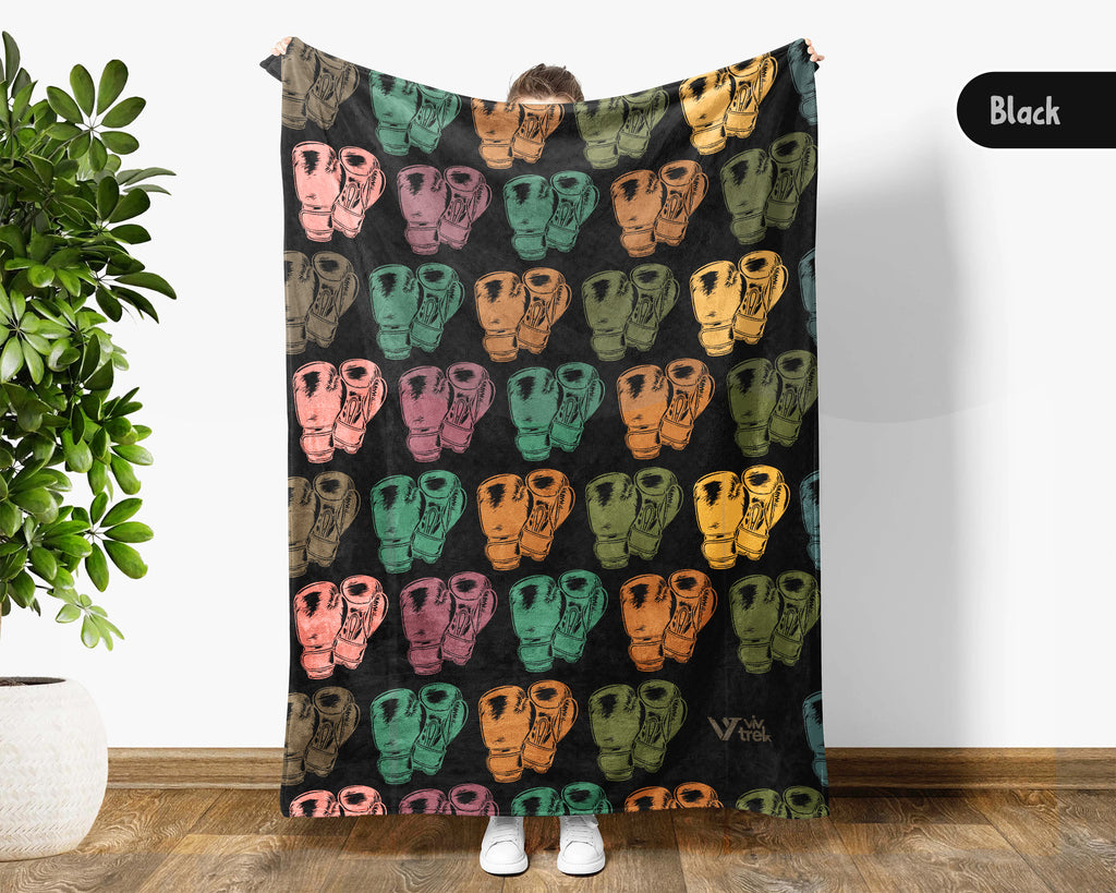 Retro Boxing Lover Blanket Cozy Sports Throw for Athletes Soft Gloves Design Fleece Blanket Unique Fitness Gift Decor