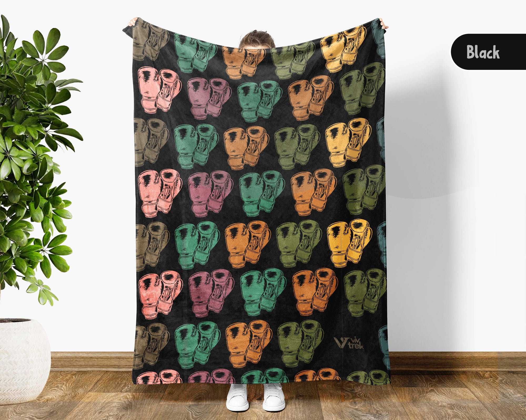 Retro Boxing Lover Blanket Cozy Sports Throw for Athletes Soft Gloves Design Fleece Blanket Unique Fitness Gift Decor