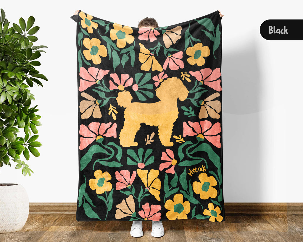 Floral Poodle Blanket – Cozy Vintage Dog Lover Throw Gift