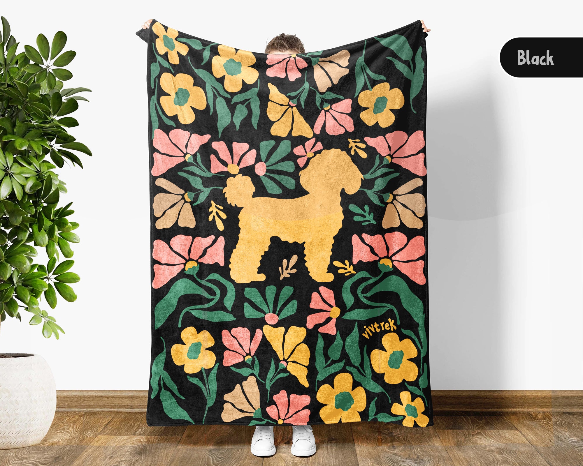 Floral Poodle Blanket – Cozy Vintage Dog Lover Throw Gift