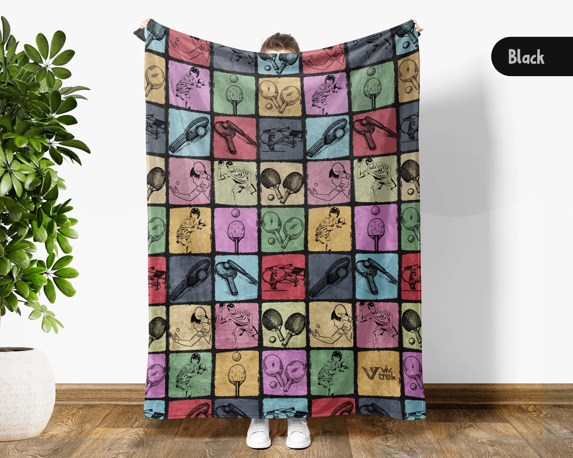 Vintage Table Tennis Blanket Cozy Ping Pong Throw Soft Sports Decor Unique Player Gift for Table Tennis Fans
