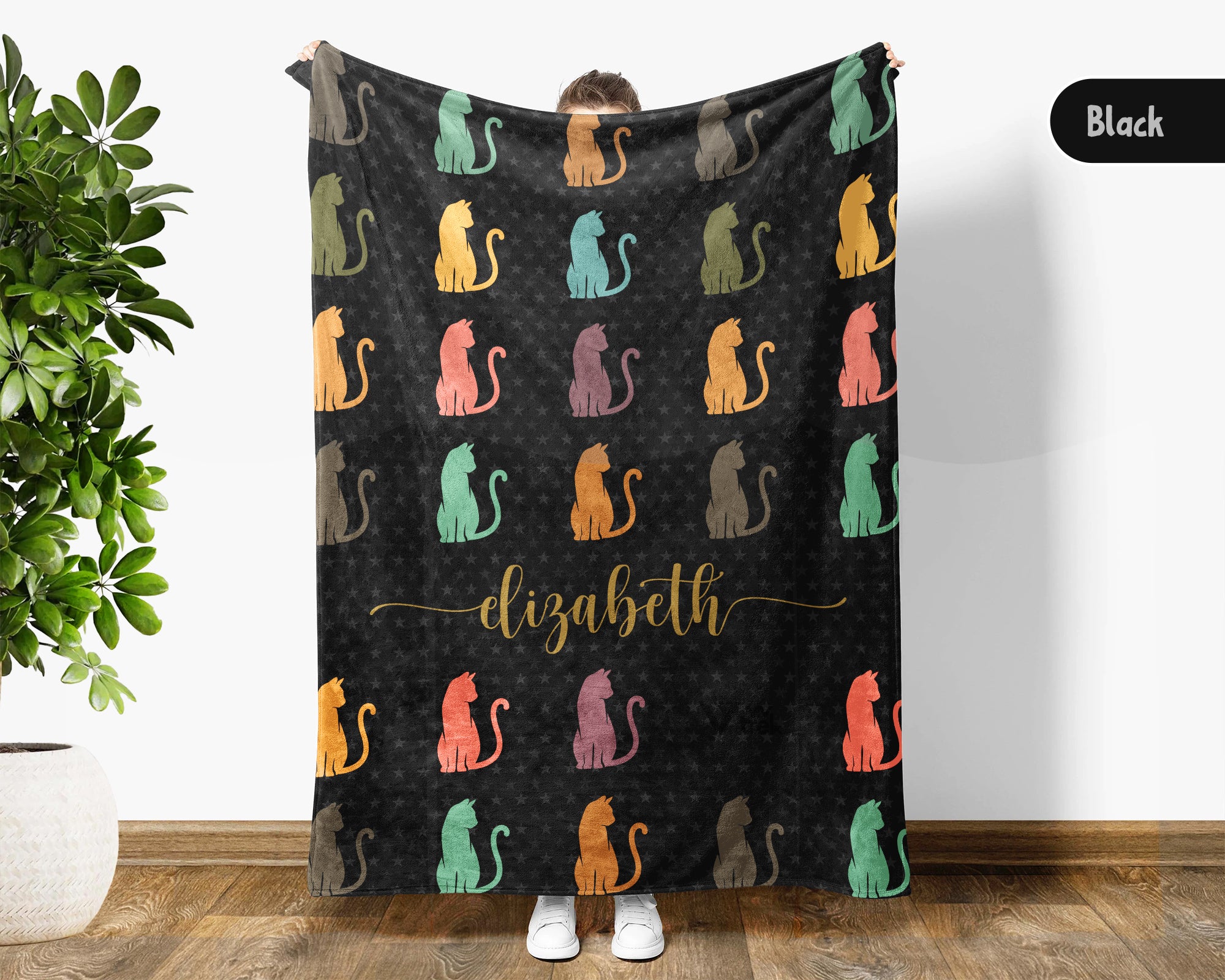 Personalized Cat Lover Blanket Custom Name Kitty Vintage Throw Cute Kitten Gift Cozy Feline Graphic Retro Pet Home Decor Soft Throw Sofa Bed