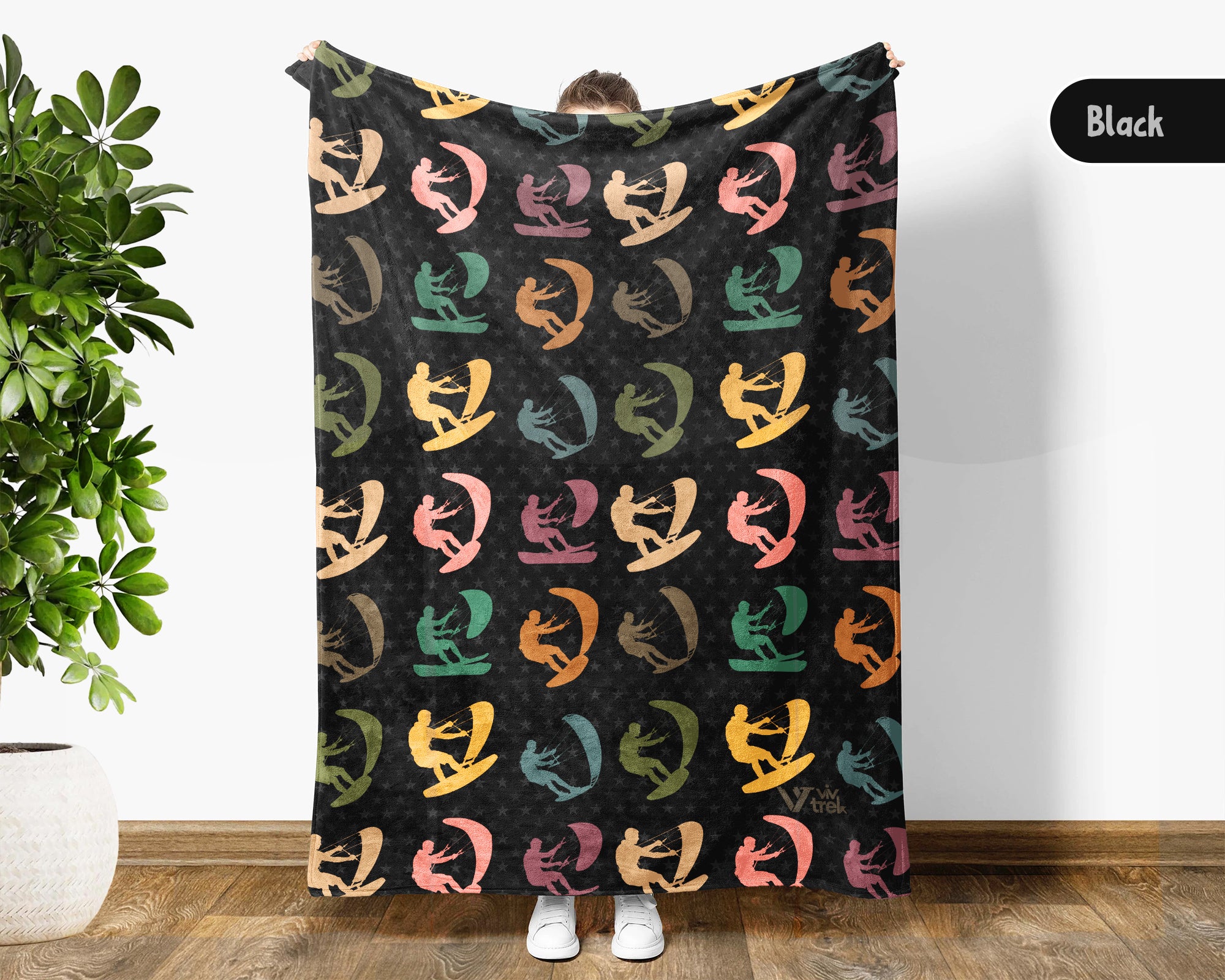 Retro Kite Surfing Blanket Coastal Ocean Throw Vintage Kiteboarder Gift Cozy Beach Decor Wind Sport Graphic Stylish Home Accent