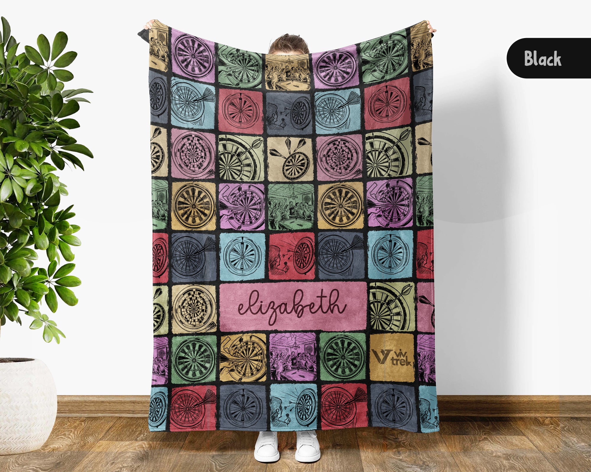 Custom Dartboard Lover Blanket Personalized Name Darts Throw Vintage Pub Game Gift Cozy Dart Graphic Fleece Decor Gamer Home Accent