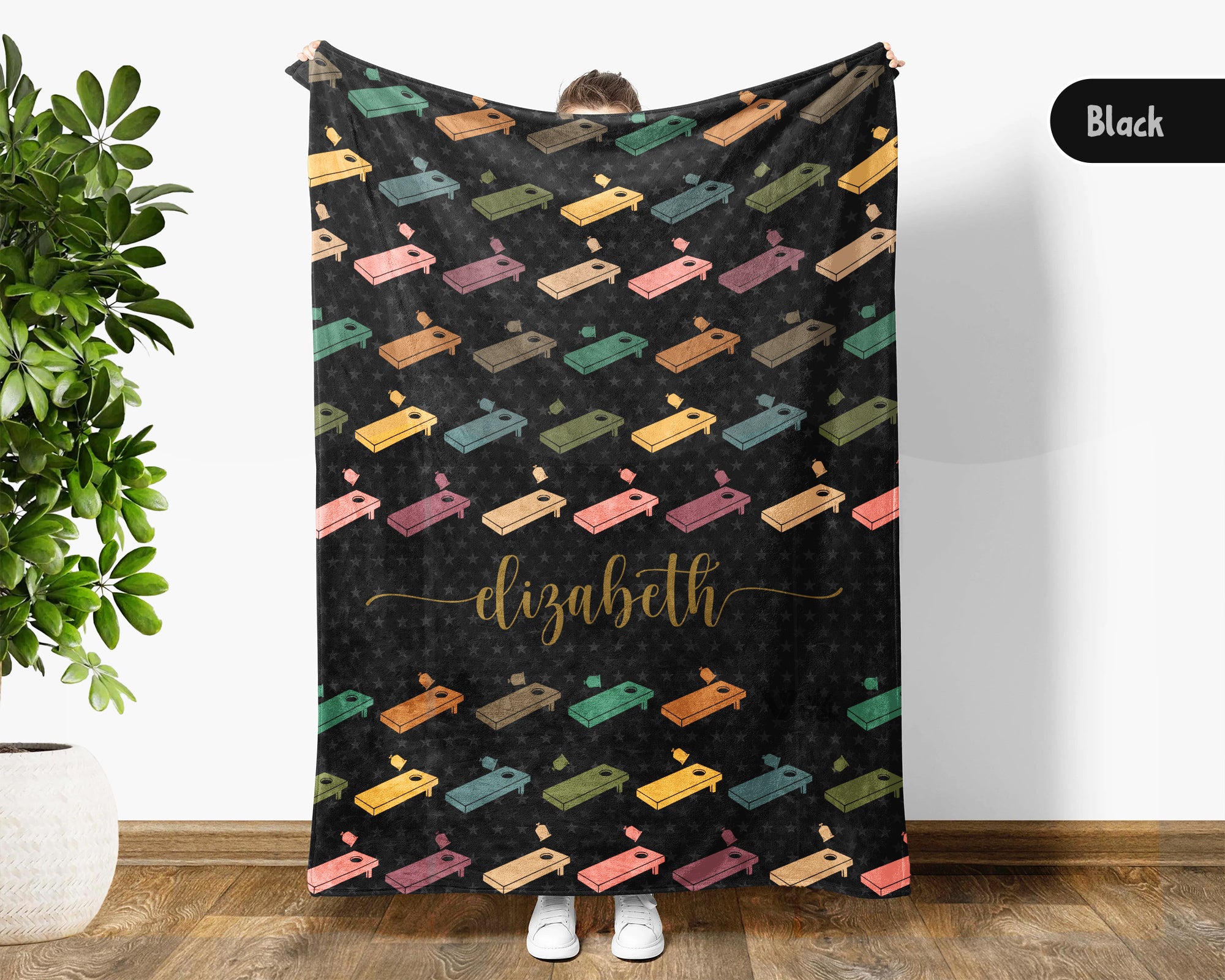 Custom Name Cornhole Blanket – Vintage Backyard Game Lover Throw