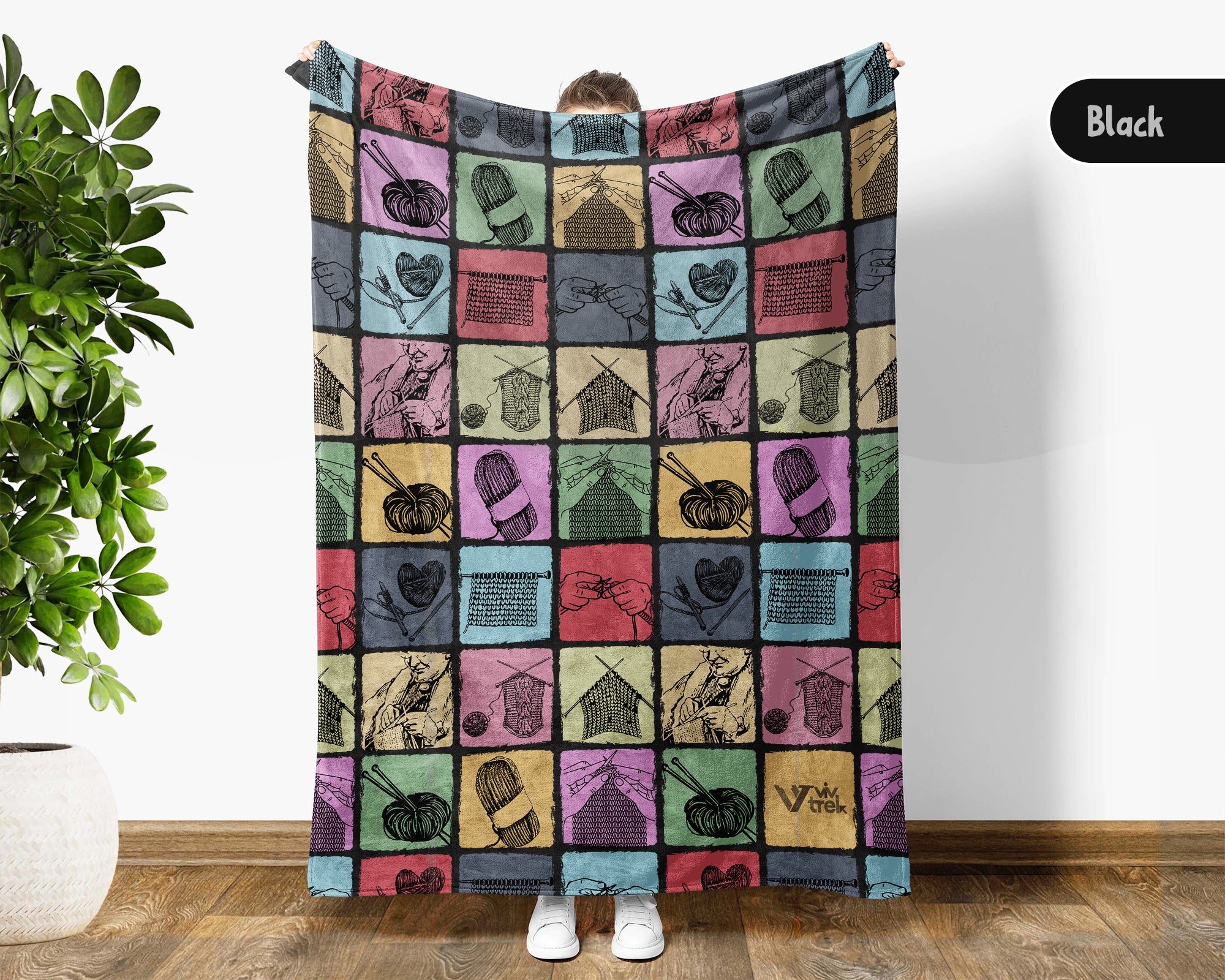 Vintage Knitting Lover Blanket, Cozy Yarn Crochet Throw for Craft Fans, Retro Needlework Inspired Home Decor Gift