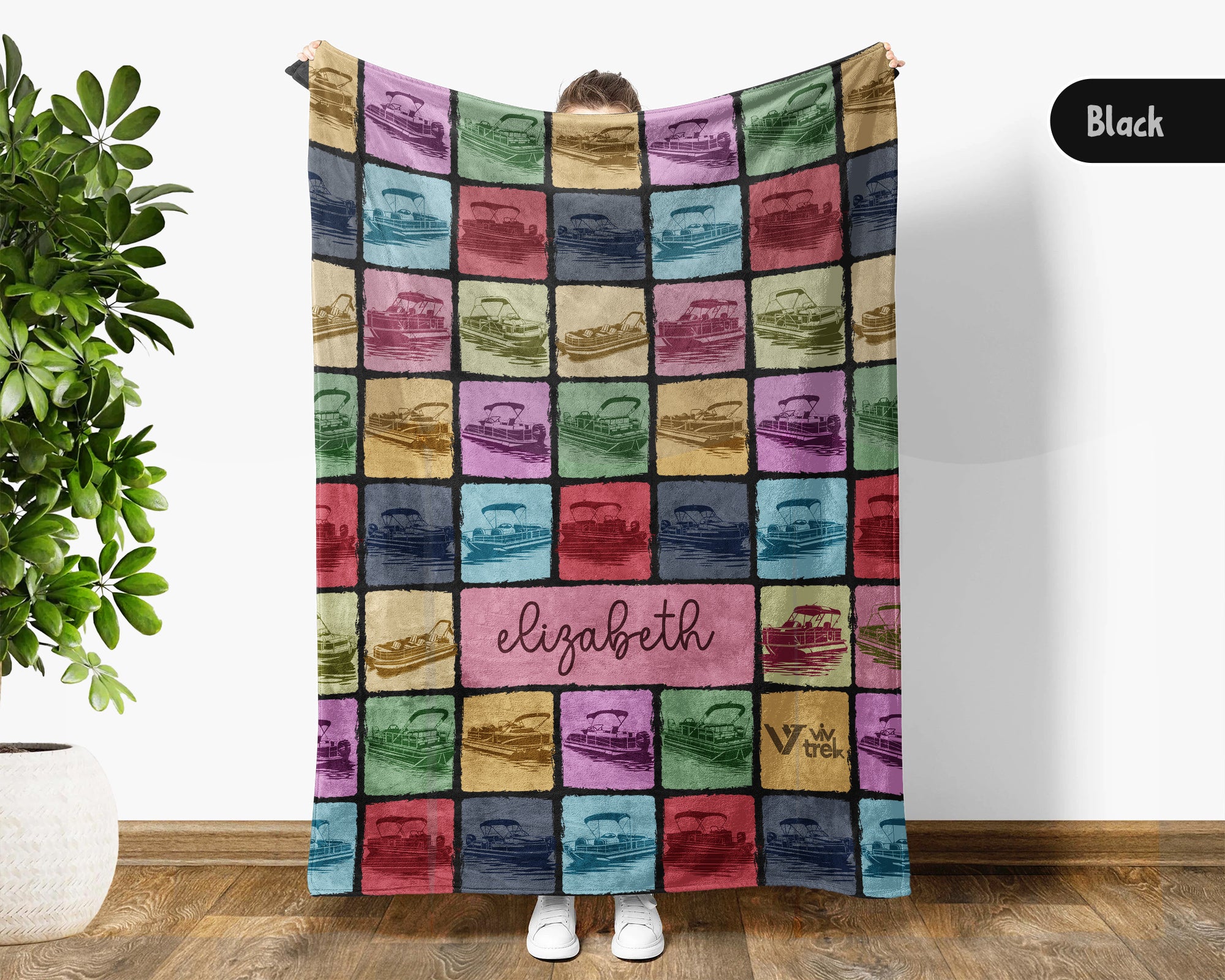 Personalized Name Pontoon Boat Captain Blanket, Vintage Nautical Throw for Boating Lovers, Cozy Lake Life Gift Decor for Sailors