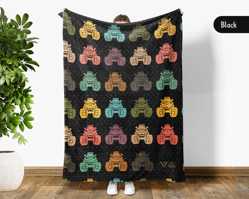Kids Retro Monster Truck Blanket, Cozy Truck Lover Throw Gift