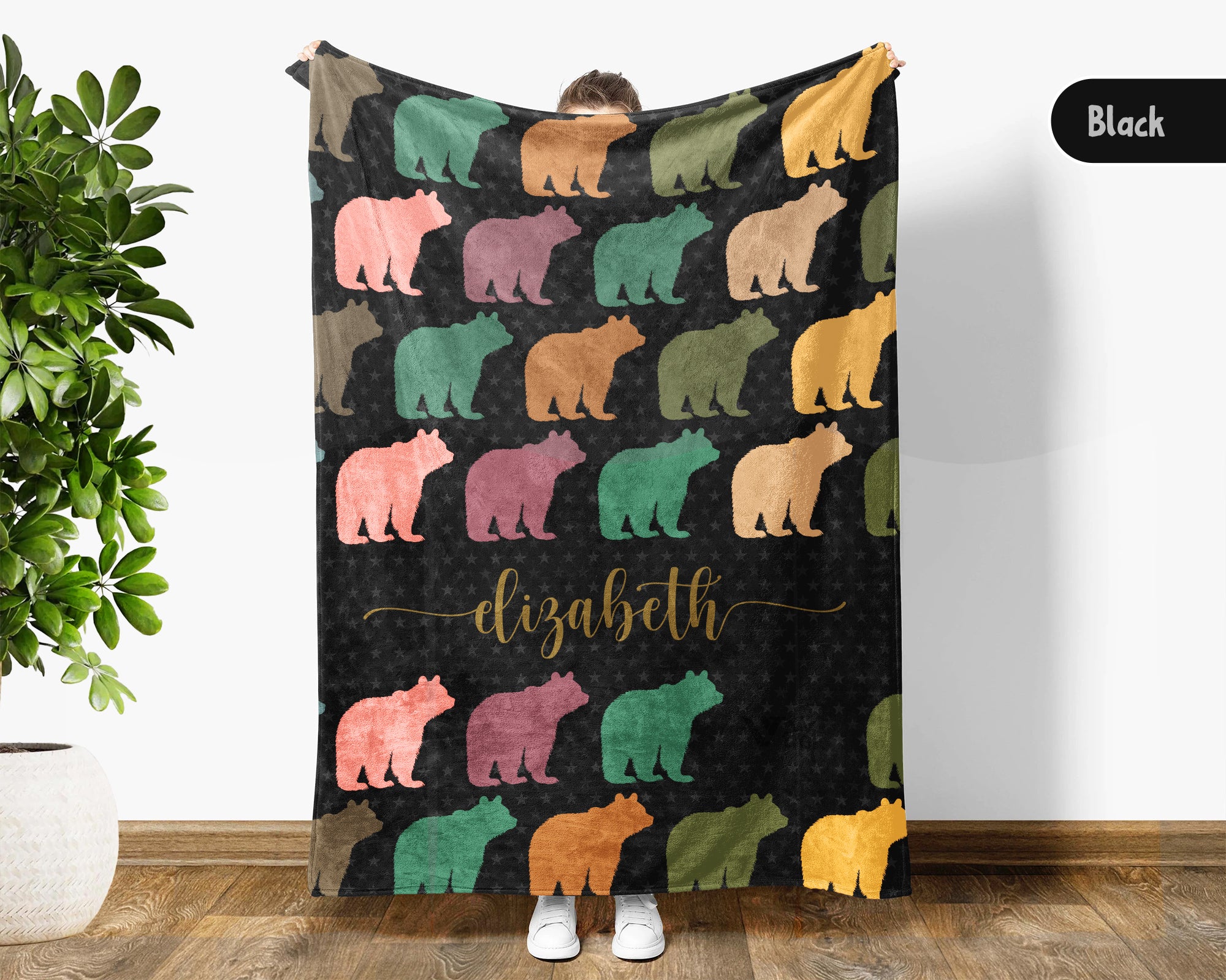 Personalized Bear Blanket Custom Name Wildlife Throw Retro Animal Graphic Cozy Rustic Home Decor Unique Nature Inspired Gift