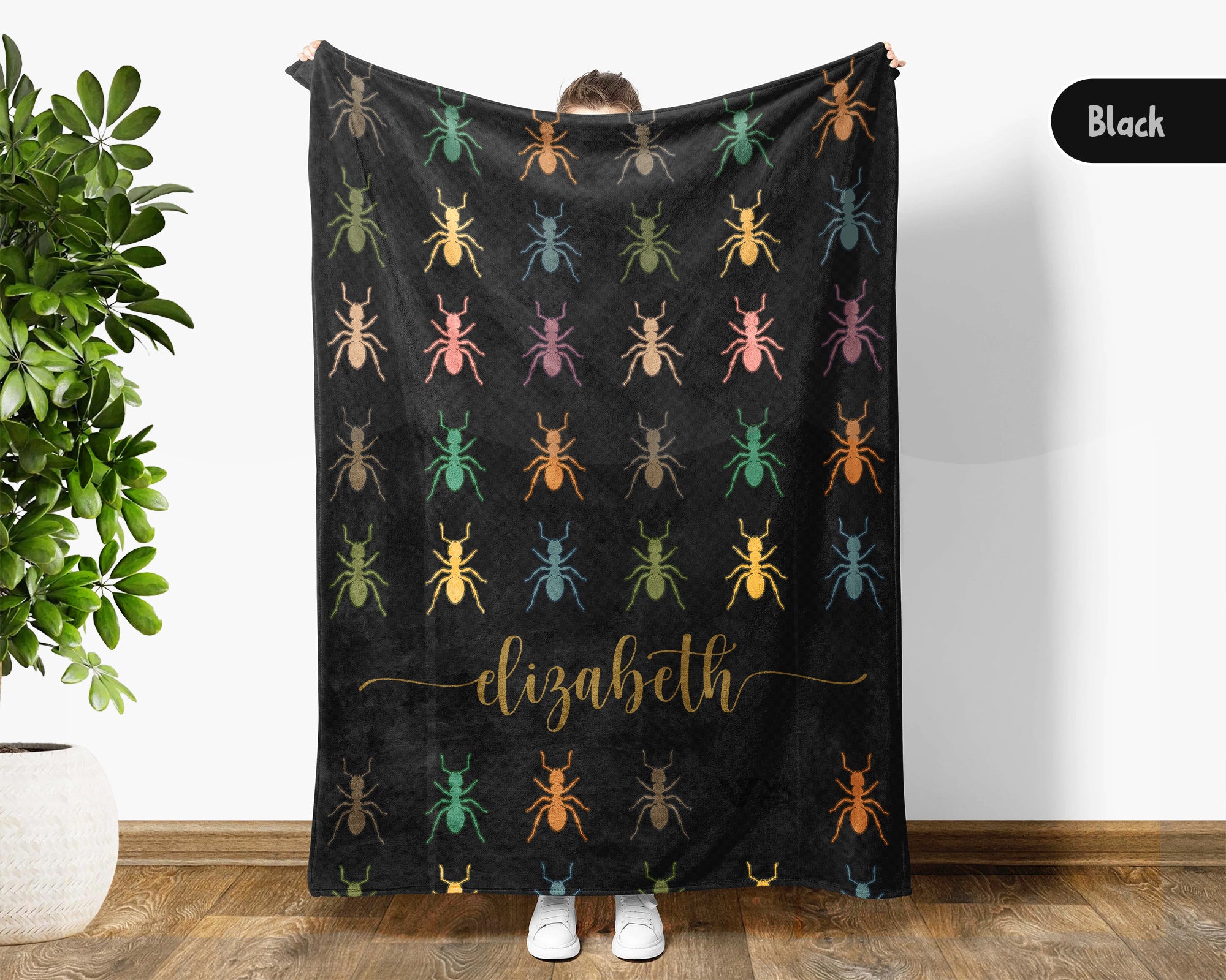 Personalized Ant Insect Throw Custom Name Bug Lover Blanket Retro Ant Farm Design Science Nature Entomologist Gift Home Accent