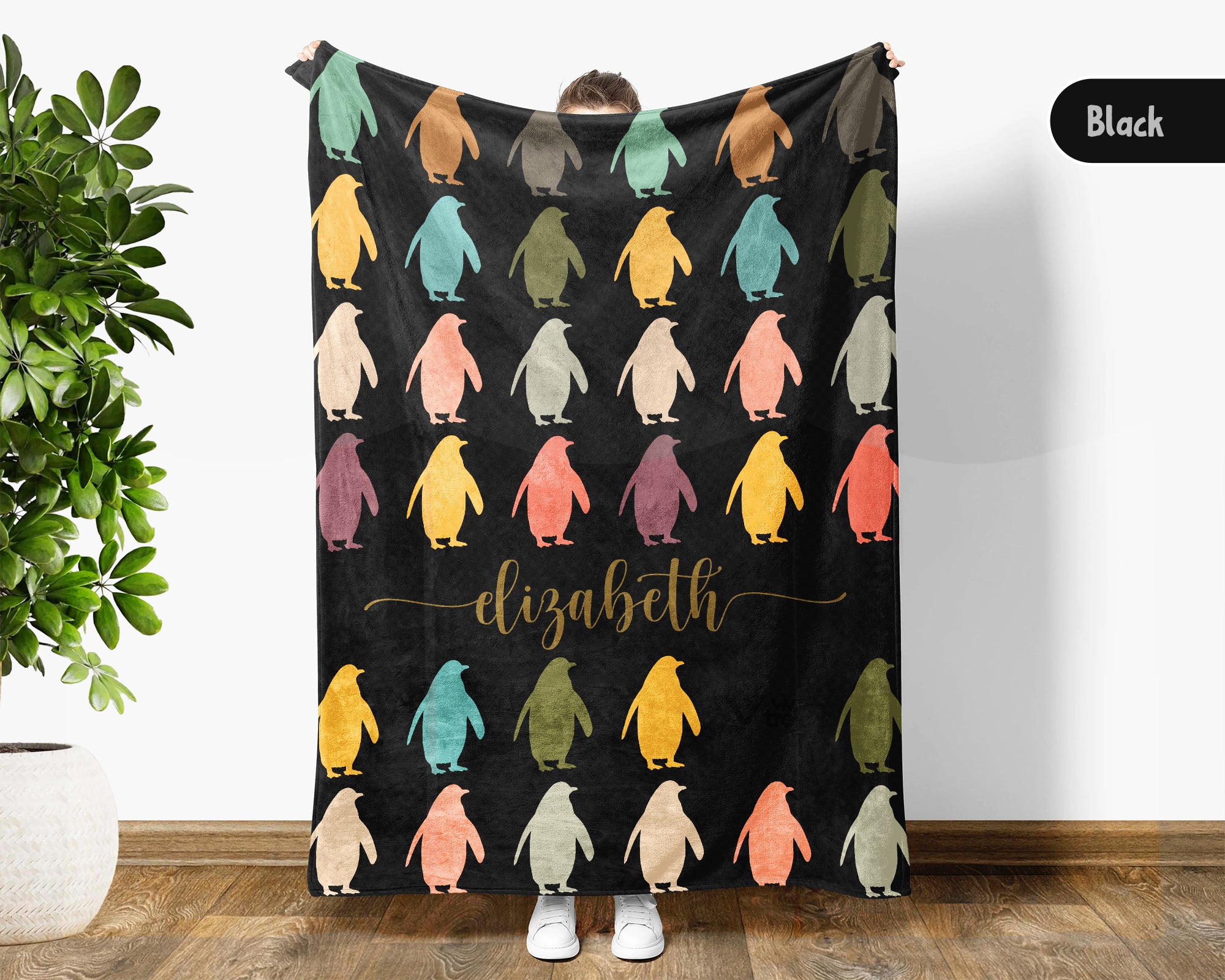 Custom Name Penguin Lover Blanket Vintage Ocean Throw Cozy Personalized Gift Soft Arctic Animal Decor for Home