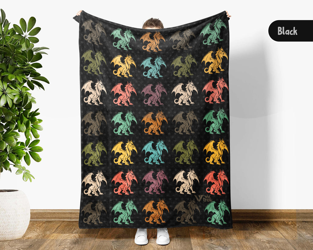 Retro Dragon Blanket Gift for Fantasy Lovers, Cozy Mythical Creature Throw, Magical Decor Accent for Bedroom and Creative Spaces