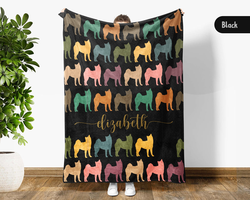 Personalized Shiba Inu Dog Blanket Custom Name Retro Puppy Throw Cozy Dog Lover Gift Cute Pet Home Decor Blanket