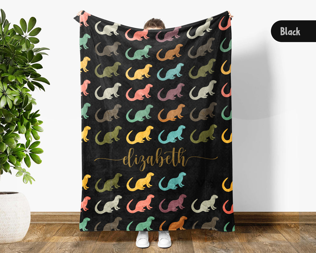 Custom Name Otter Blanket, Cozy Vintage Otter Throw for Home and Living Room