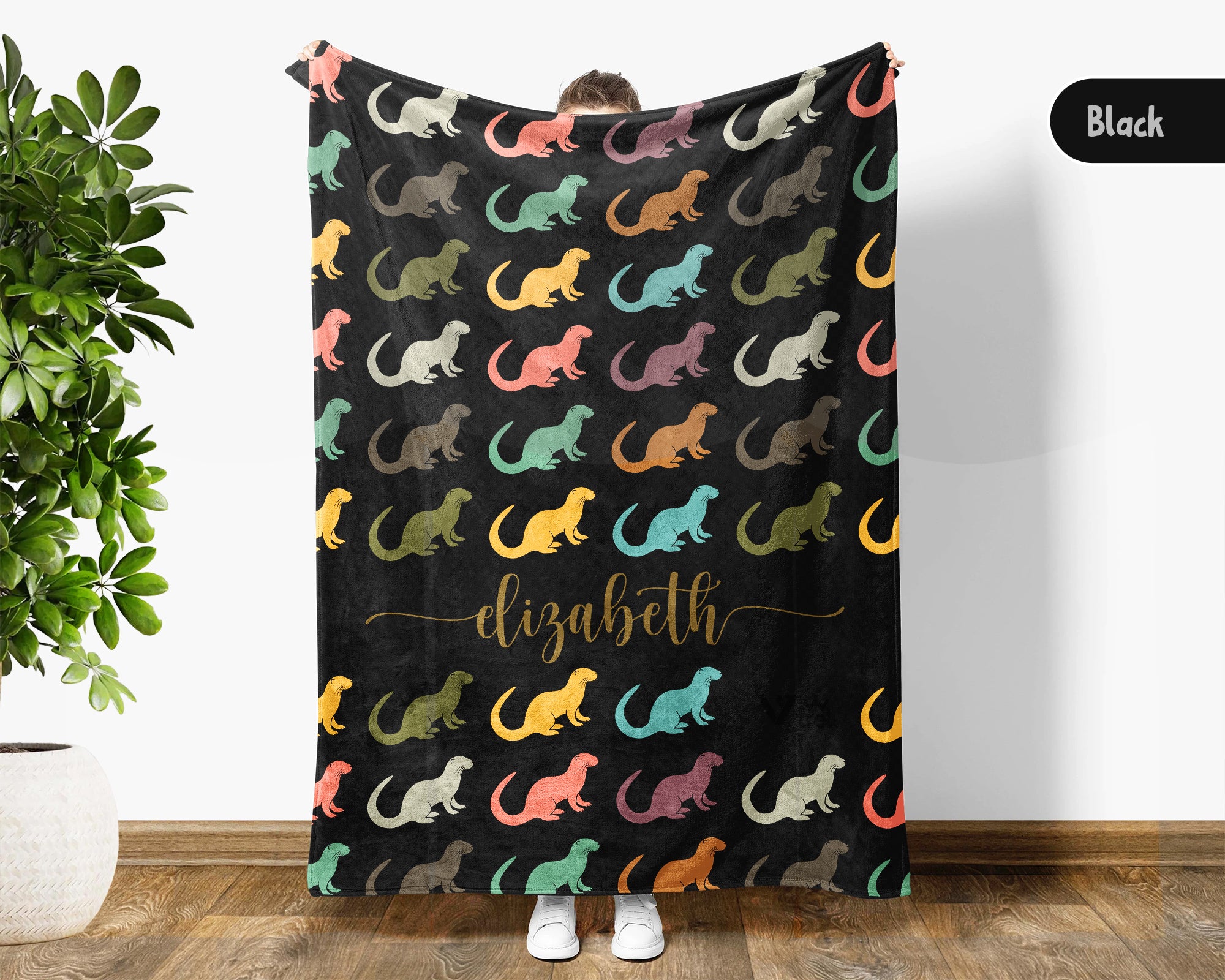 Custom Name Otter Blanket, Cozy Vintage Otter Throw for Home and Living Room