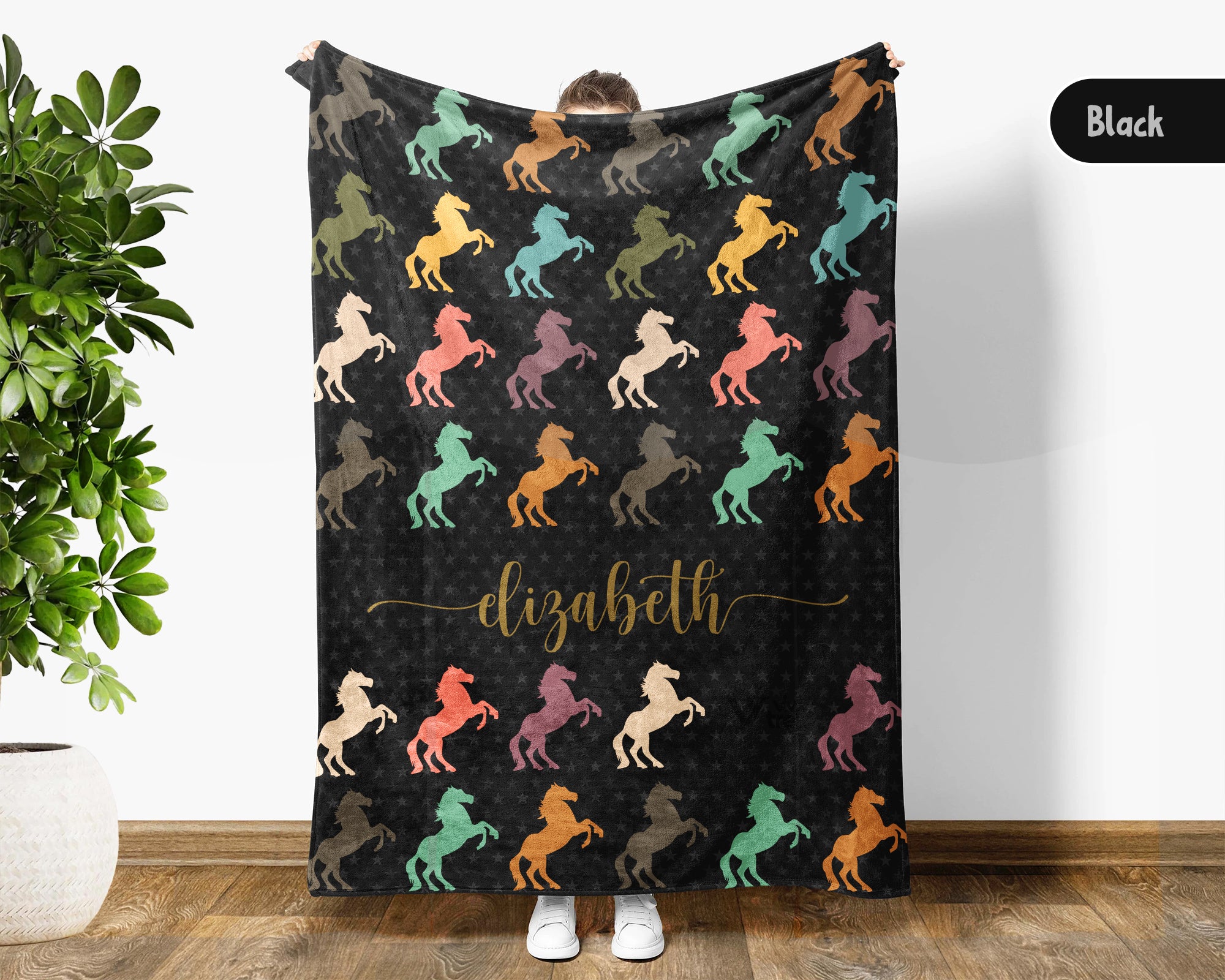 Custom Name Horse Throw Blanket – Personalized Gift for Horse Lovers