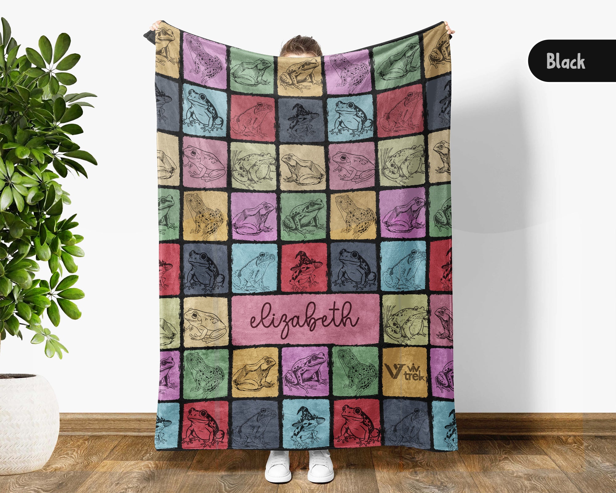 Personalized Name Frog Blanket, Custom Vintage Cottagecore Throw Gift for Nature Lovers and Retro Goblincore Room Decor