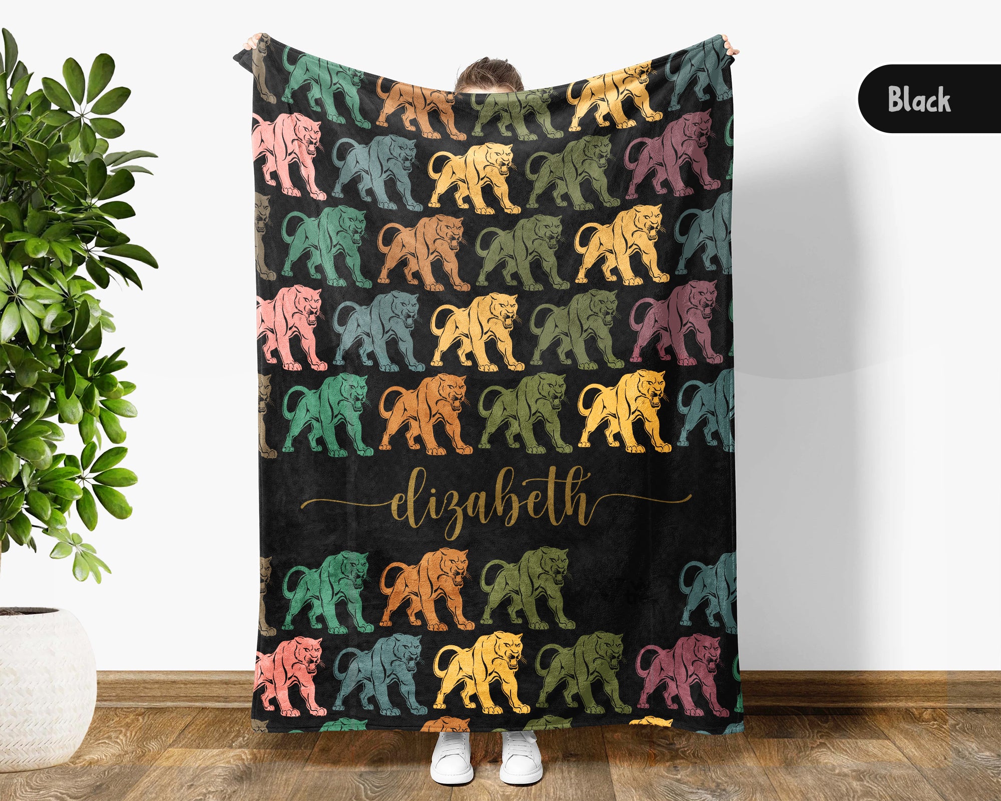Personalized Panther Blanket with Custom Name Vintage Big Cat Throw Cozy Animal Print Gift Wildlife Lover Home Decor