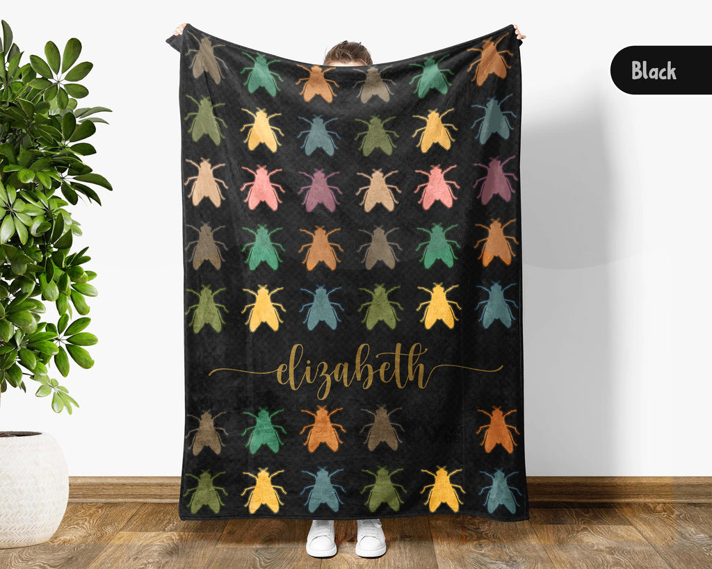 Personalized Fly Insect Throw Custom Name Bug Lover Blanket Retro House Fly Design Science Nature Entomologist Gift Home Accent
