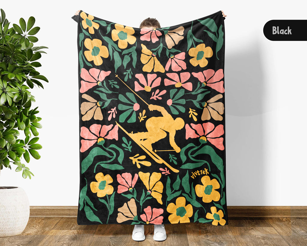 Floral Snowboarding Blanket – Cozy Winter Sports Lover Throw