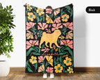 Custom Name Floral Pug Blanket, Personalized Cozy Wildflower Pug Throw for Kids Teens Adults, Dog Mom Birthday Gift