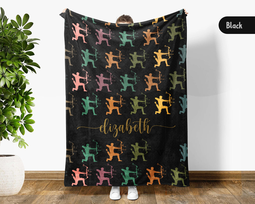 Custom Name Archery Blanket, Personalized Sports Throw, Cozy Archer Gift, Rustic Athletic Home Decor Blanket