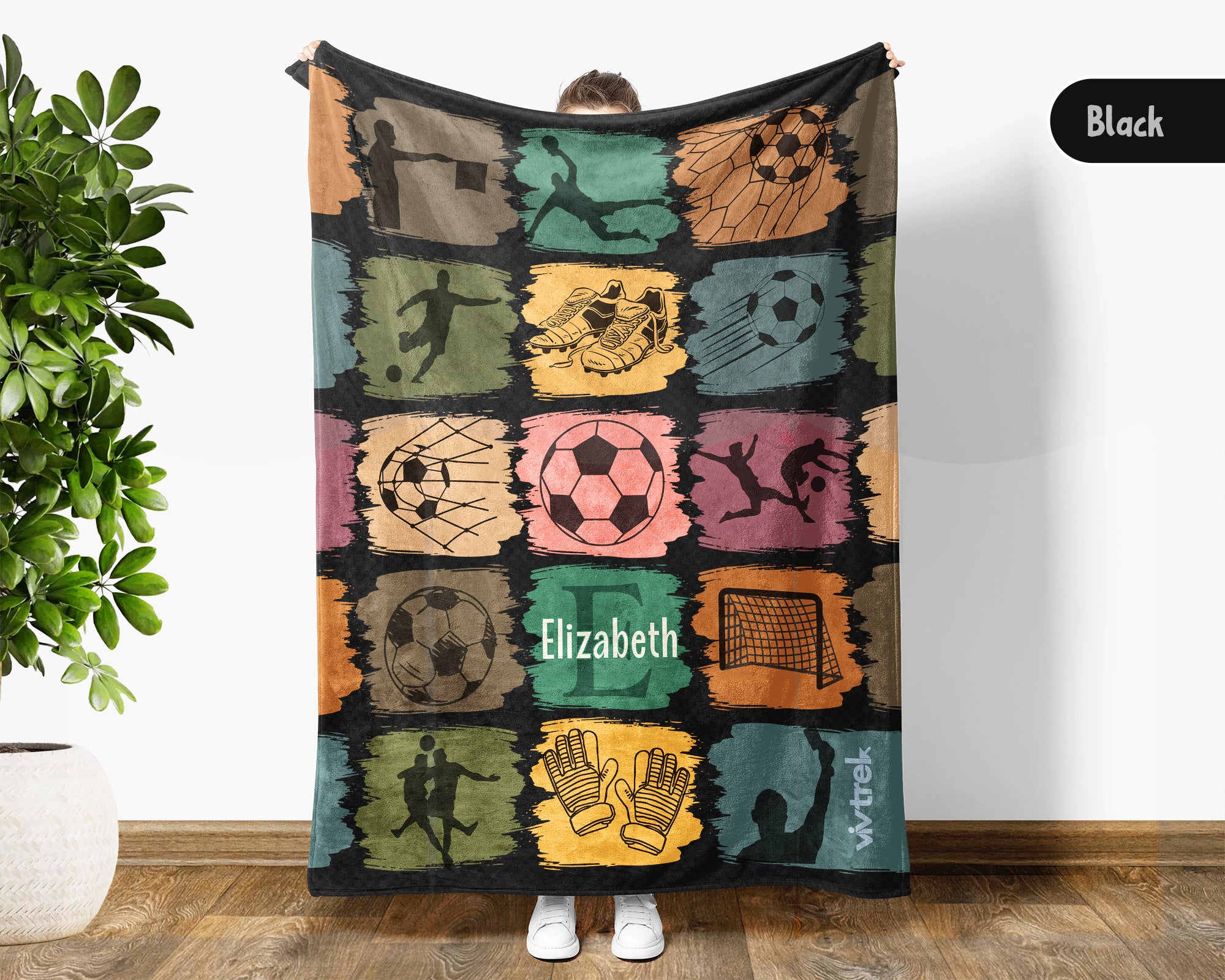 Custom Soccer Blanket, Retro Personalized Name Soccer Throw for Boys and Girls, Unique Soccer Lover Gift, Cozy Sports Blanket