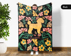 Custom Name Floral Poodle Blanket, Personalized Cozy Retro Puppy Throw, Vintage Dog Lover Gift for Teens Adults Dog Moms