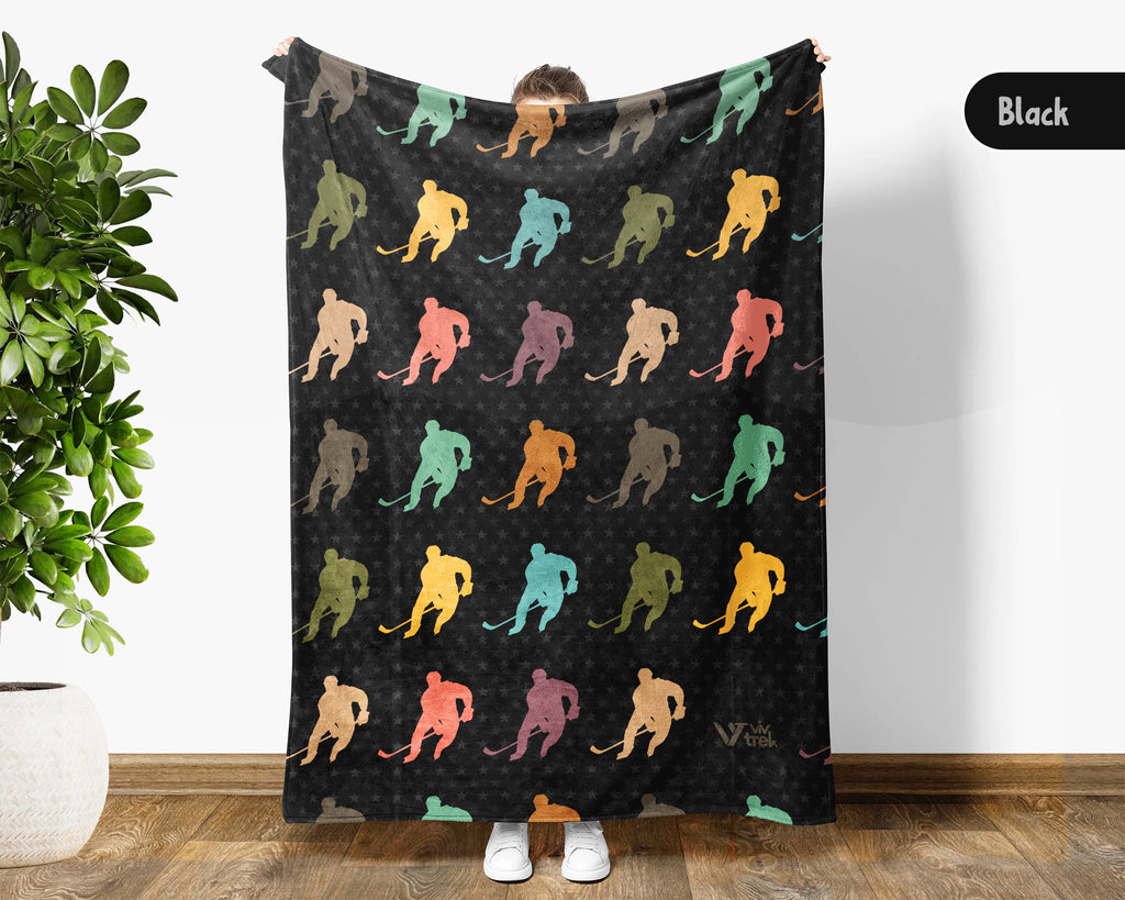 Retro Ice Hockey Player Blanket Cozy Sports Throw for Hockey Lovers Soft Graphic Decor Unique Winter Game Gift for Home