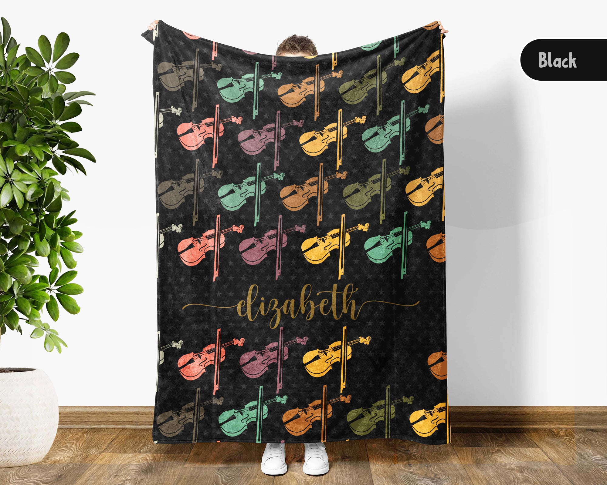 Custom Name Violin Blanket Personalized Vintage Music Lover Throw Cozy Musician Gift Violin Player Decor Blanket for Home and Gifts