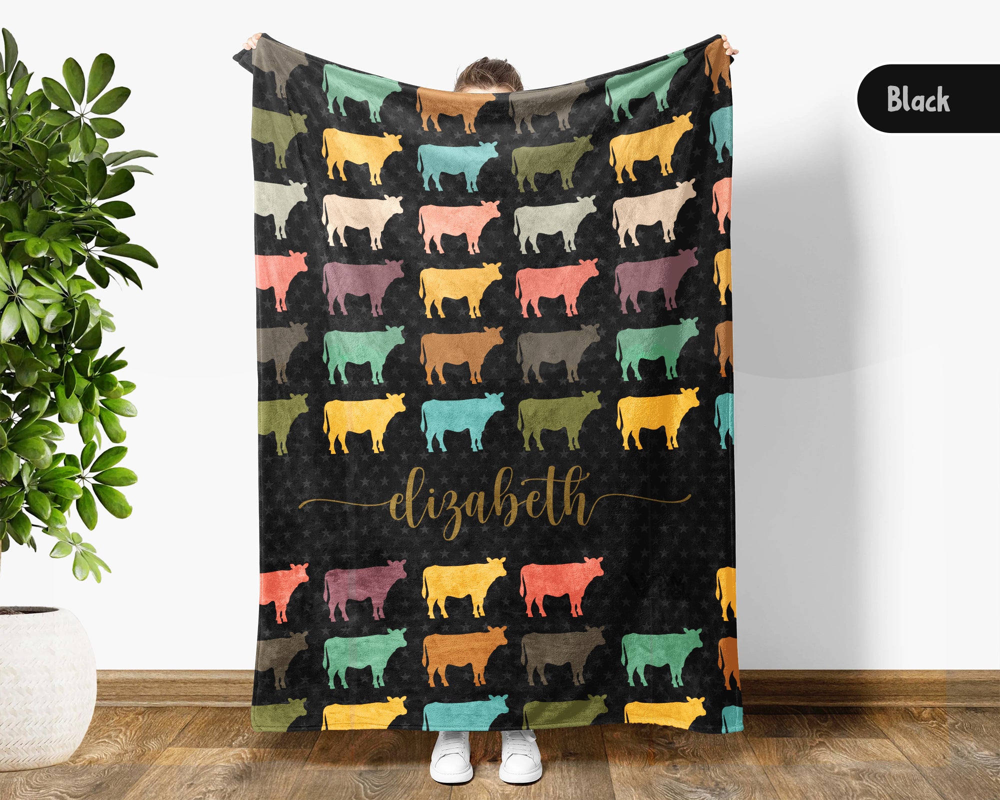 Custom Name Cow Lover Blanket Retro Farm Animal Throw Cozy Personalized Gift Soft Cattle Decor for Dairy Farmer Home