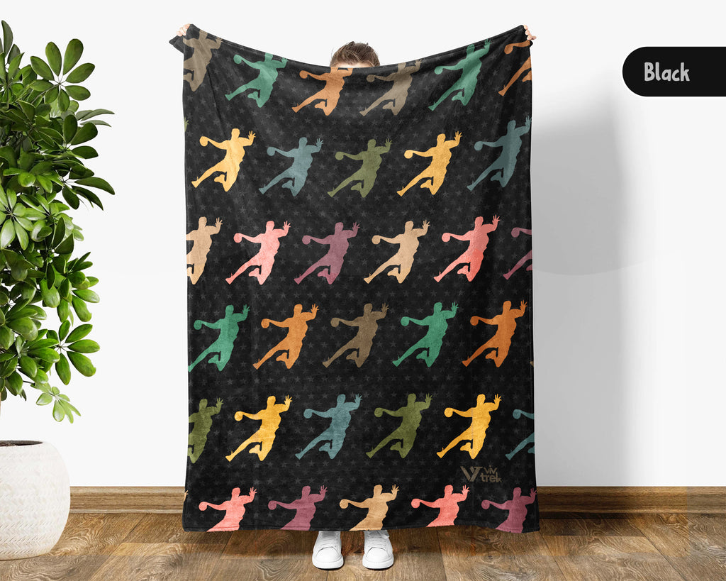 Retro Handball Blanket Cozy Sports Throw Handball Lover Fleece Blanket Sporty Gift Home Decor Idea for Game Day Couch Bedroom