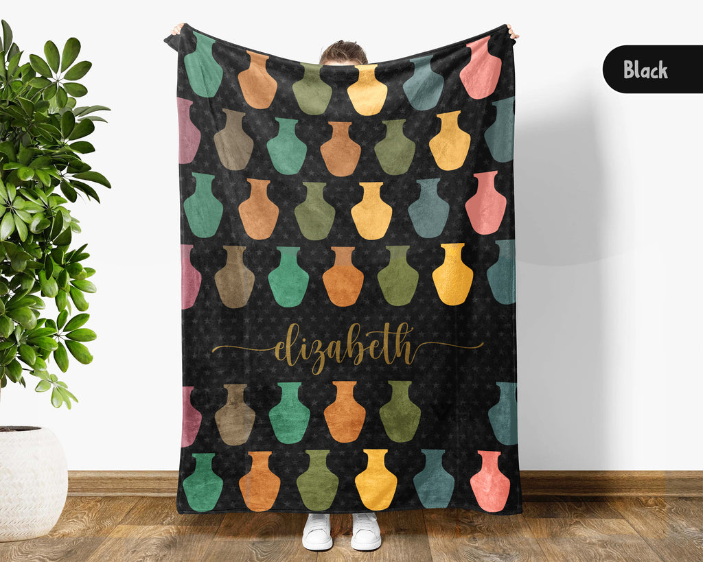 Personalized Pottery Blanket – Custom Name Ceramic Art Lover Throw
