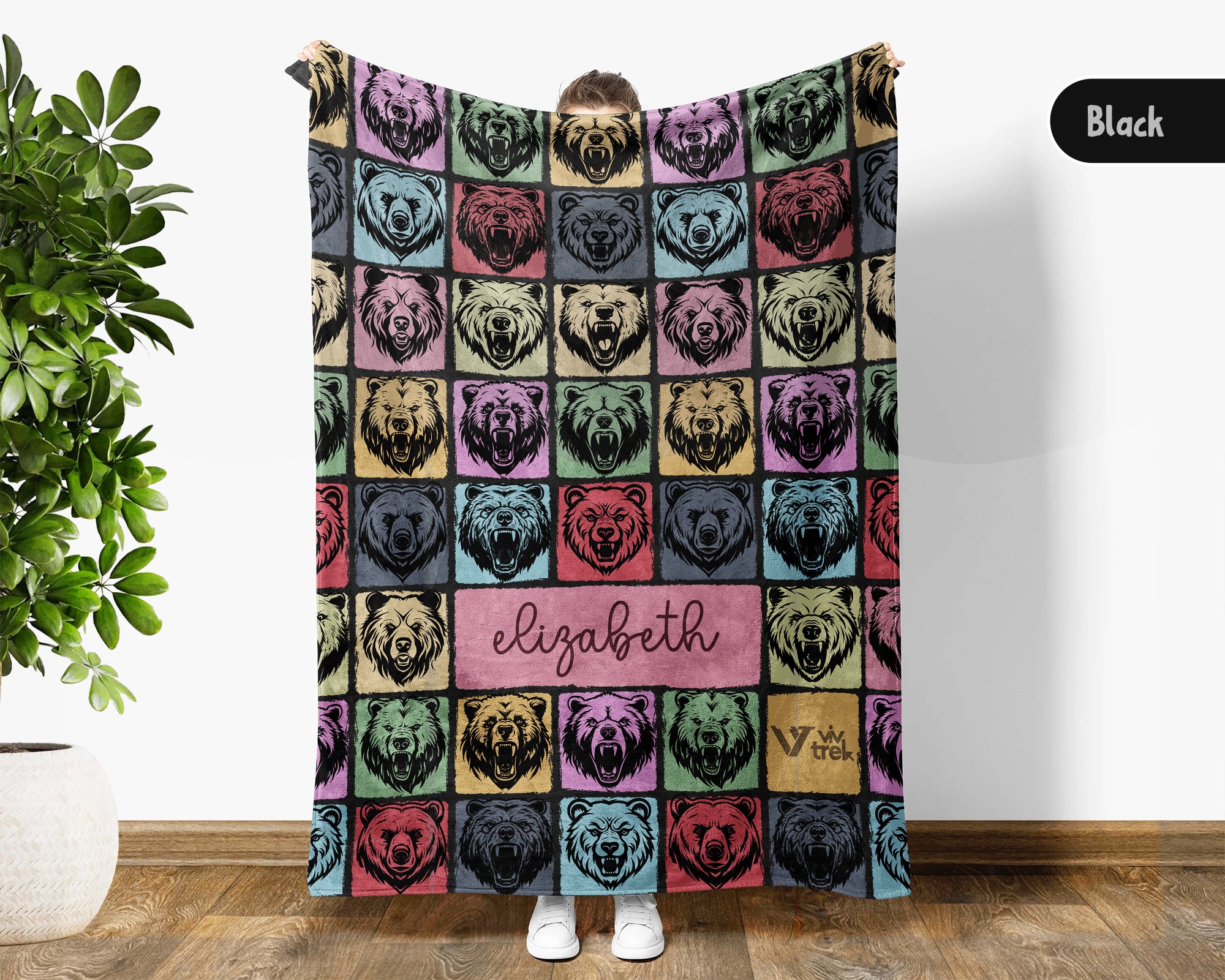 Custom Bear Blanket Personalized Name Vintage Wildlife Throw Cozy Rustic Animal Decor Unique Forest Inspired Gift Home Accent