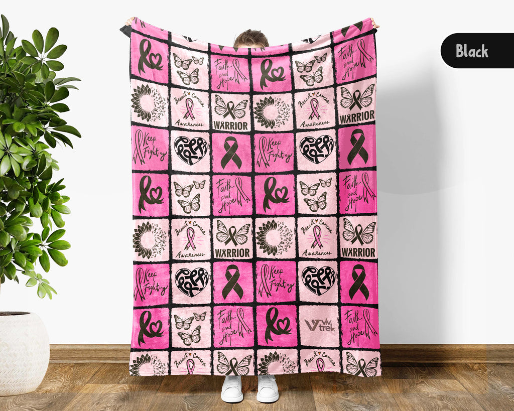 Breast Cancer Awareness Blanket for October, Cozy Pink Ribbon Throw for Patients, Battle Blanket For Caregivers & Family, Meaningful Support Gift