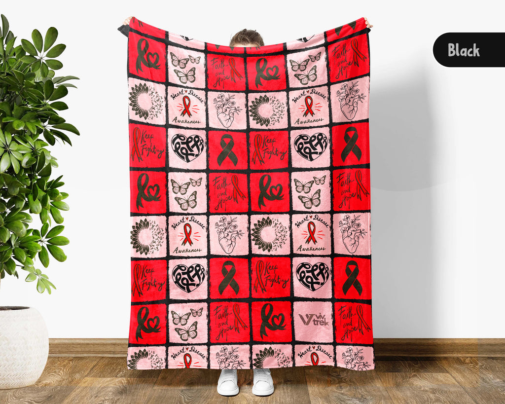 Heart Disease Awareness Blanket, Red Ribbon Support Throw, Heart Health Gift, Cozy Cardiology Awareness Comfort Blanket