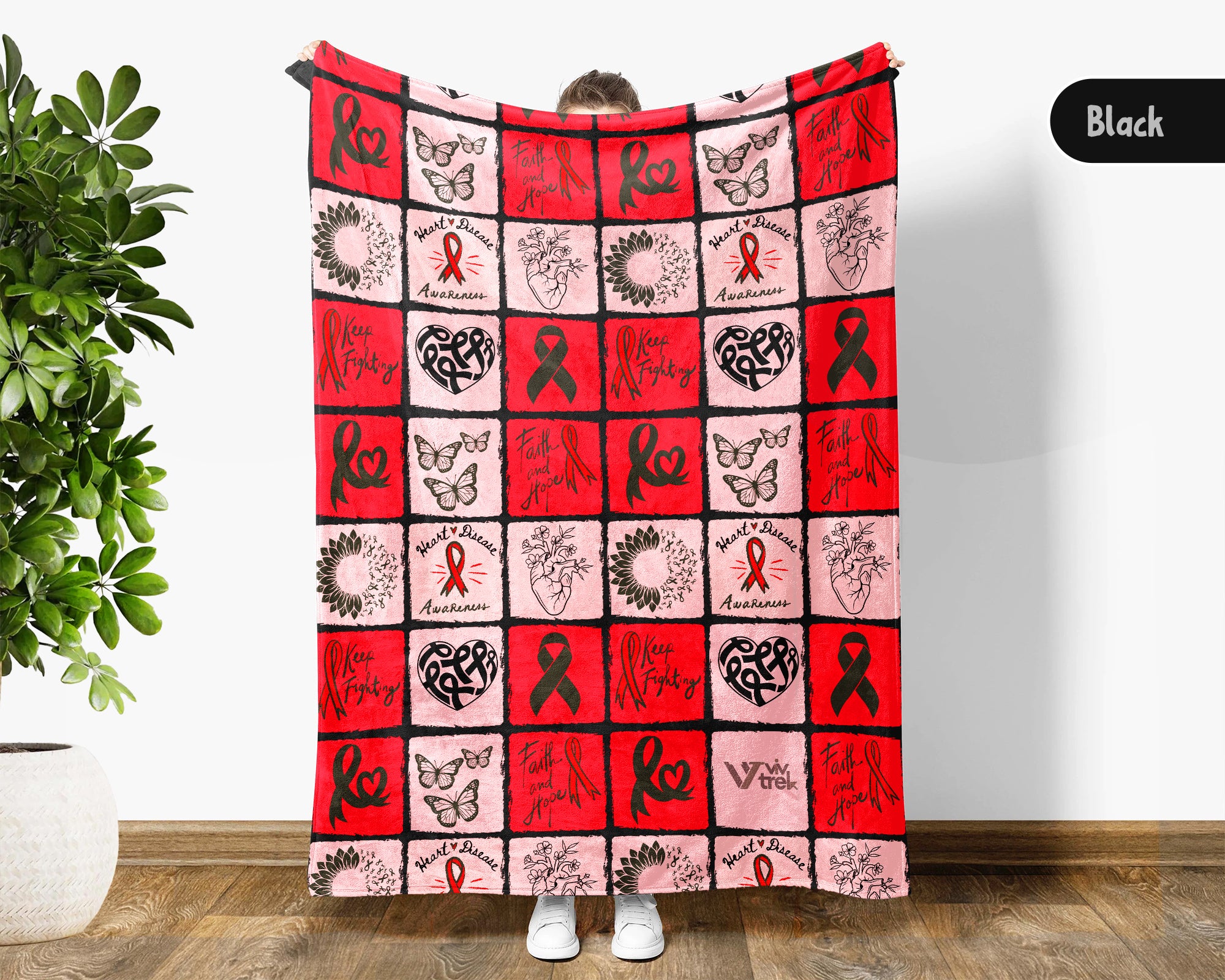 Heart Disease Awareness Blanket, Red Ribbon Support Throw, Heart Health Gift, Cozy Cardiology Awareness Comfort Blanket
