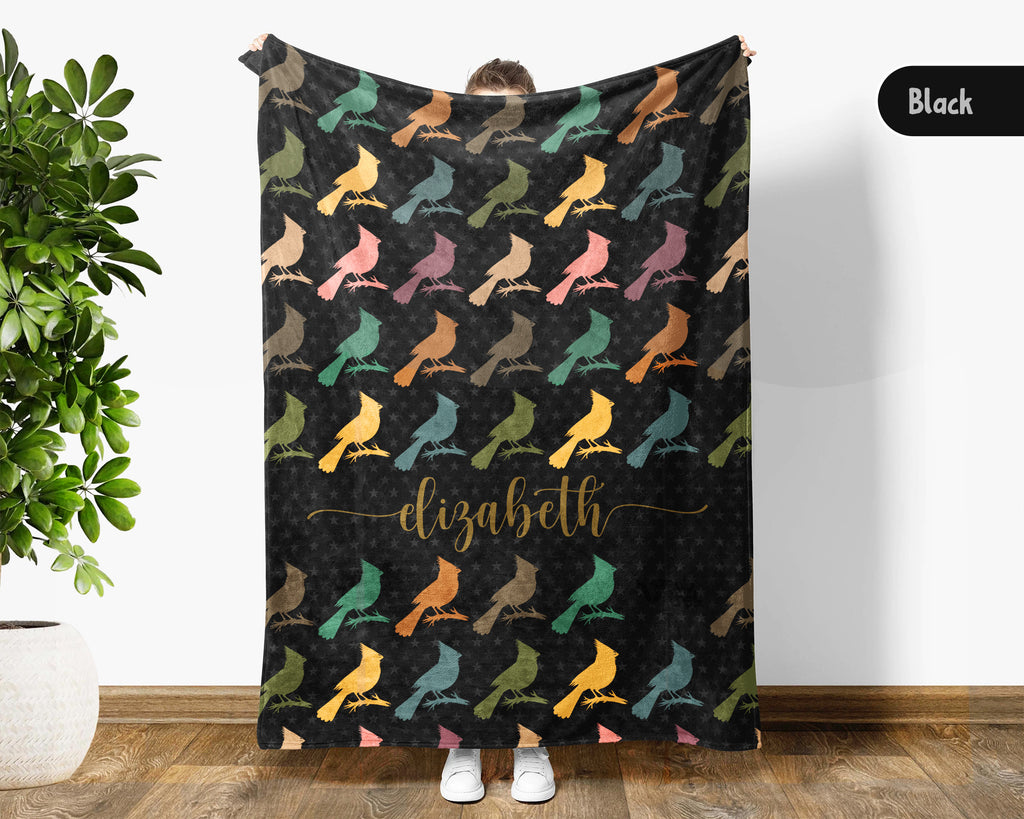 Custom Name Cardinal Blanket Retro Bird Lover Throw Cozy Personalized Gift Soft Wildlife Decor for Home