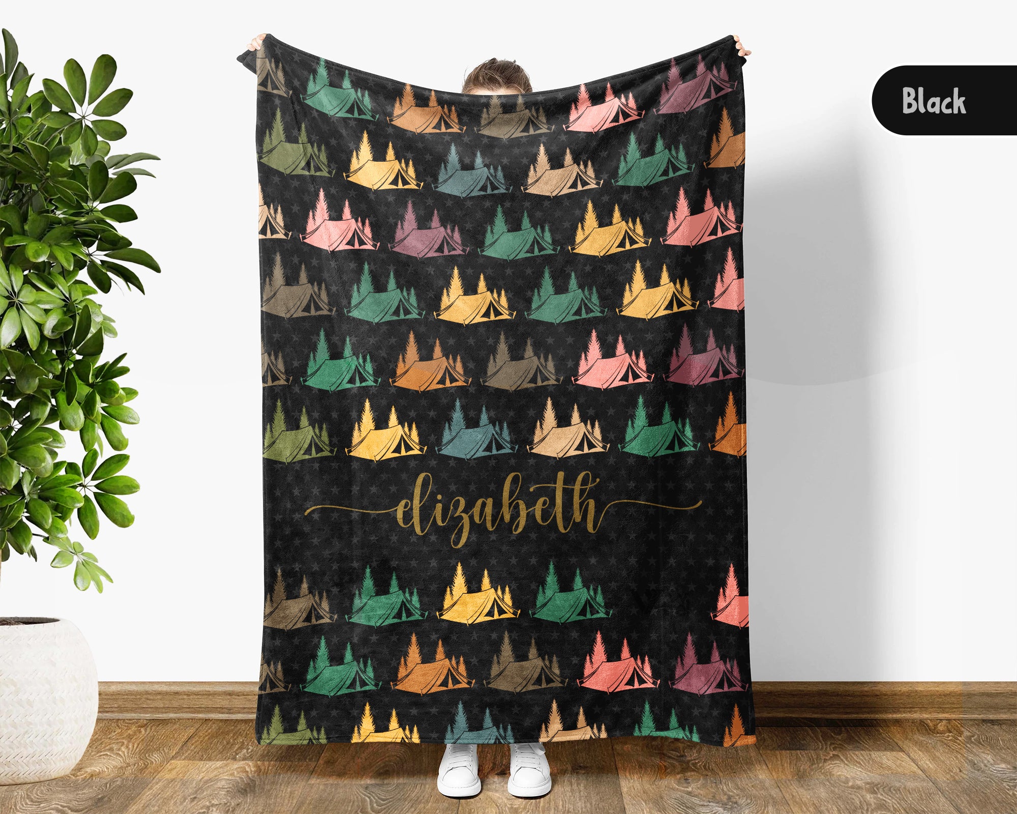 Custom Name Camping Blanket, Personalized Nature Throw, Cozy Outdoor Gift for Campers, Travelers, and Hikers