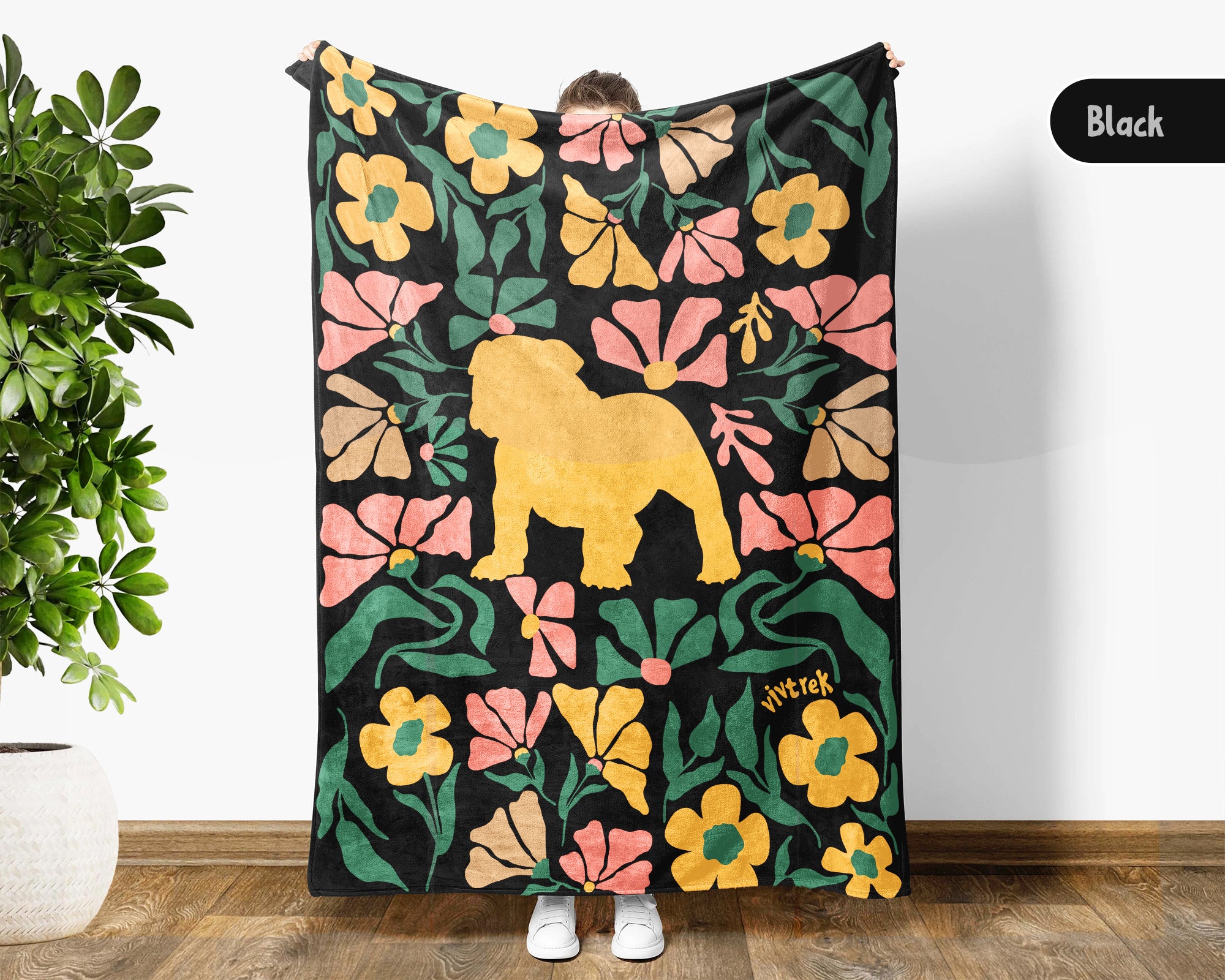 English Bulldog Blanket – Cozy Wildflower Dog Lover Throw