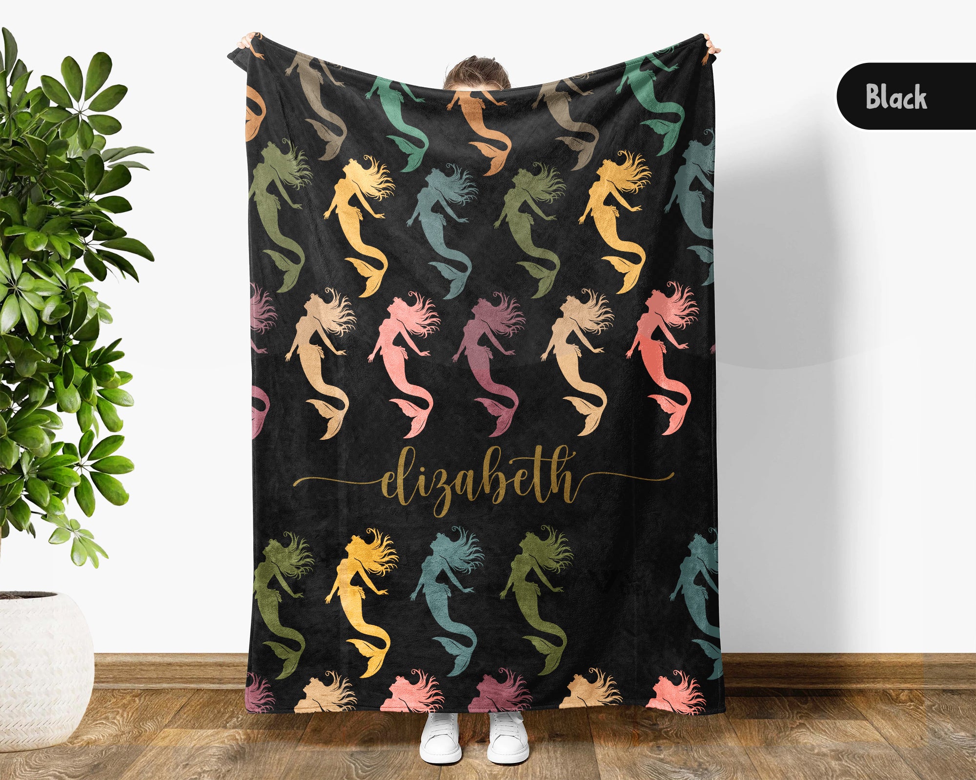 Personalized Mermaid Blanket with Custom Name Cozy Fantasy Ocean Throw for Kids Girls Cute Gift Magical Bedroom Decor